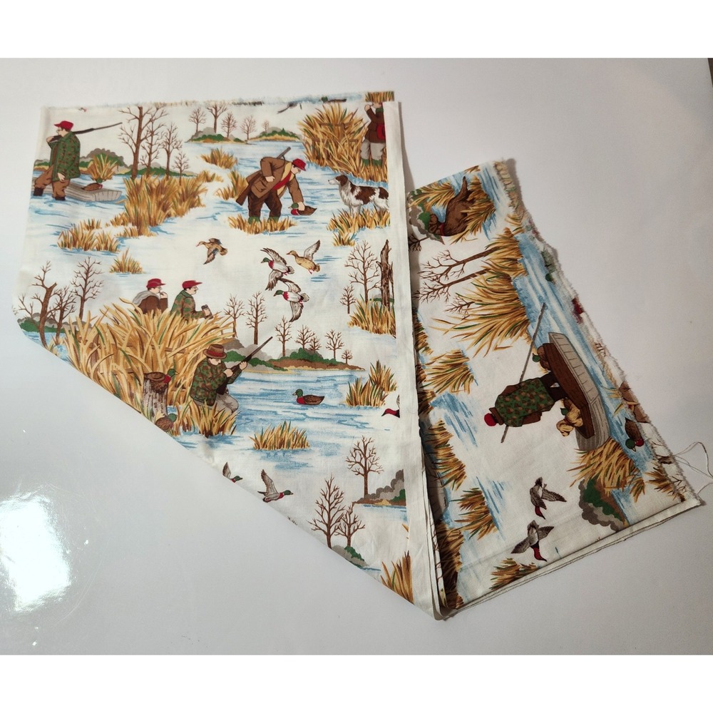 Vintage Duck Hunting Scene Cotton Fabric Remnant 44x22 Lodge Cabin Decor Craft